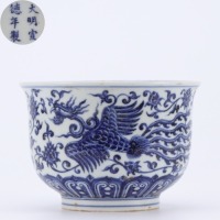 A Blue and White Phoenix Bowl Qing Style