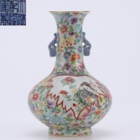 A Famille Rose Floral and Bird Vase Qing Style