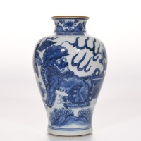 A Blue and White Kylin Vase Meiping Shunzhi Mark