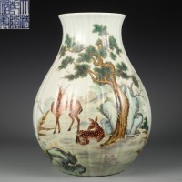 A Famille Rose Deers Zun Vase Qing DynastyÃŠ