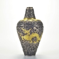A Silver Parcel Gilt Dragon Vase