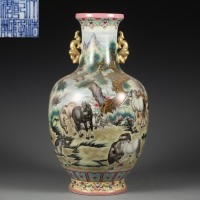 A Famille Rose Eight Horses Vase Qing DynastyÃŠ