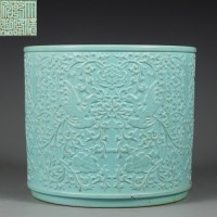 A Turquoise Glazed Soft Paste Archastic Brushpot Qing DynastyÃŠ