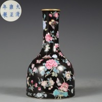 A Black Ground Famille Rose Bell Shaped Vase Qing DynastyÃŠ