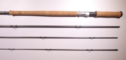 A fine Hardy "Swift Mk.II" 4 piece carbon salmon fly rod, 16', # 11, grey silk wraps, alloy screw grip reel fitting, only very light signs of use, in bag and cloth covered tube