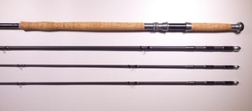 A good Bruce & Walker "Double Spey" 3 piece (2 tips) carbon salmon fly rod, limited edition no. 45/100, 16', #10, blue/silver tipped silk wraps, anodised screw grip reel fitting, only very light signs of use, in bag and alloy tube