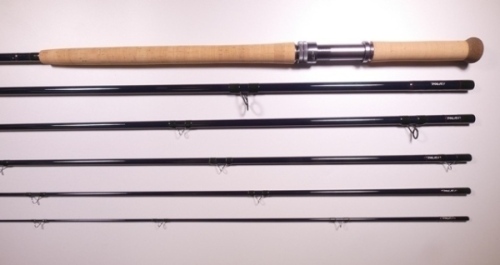 A fine Thomas & Thomas "DH1511-6" six piece carbon salmon fly rod, 15', #11, blue silk wraps, anodised screw grip reel fitting, as new condition, in bag and cloth covered tube