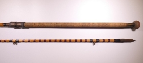 A scarce Hardy "Natal Surf" 2 piece cane sea rod, 10'6" crimson silk inter-whipped, sliding brass screw grip reel fitting, agate lined bridge rings, spigot joint, c. 1920, in later bag