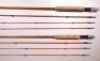 A Hardy "Kenya" 3 piece (2 tips) cane trout fly rod, 8', crimson/scarlet tipped wraps, tan inter-whippings, alloy screw grip reel fitting, suction joints, 1937, re-whipped, in bag and a Hardy "No.2 Deluxe" 3 piece (2 tips cane trout fly rod, 9', crimson w