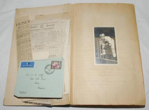 John Arnold Harold Wolff. Haileybury College, Lord's Schools, Public Schools, Europeans etc. 1927-1937. Original cuttings album compiled by Wolff comprising press cuttings, photographs, scorecards, programmes, fixture cards, letters etc. for cricket &amp;