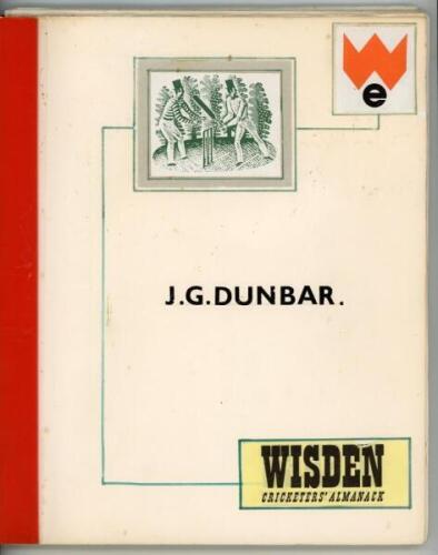 James Garrett Dunbar. Assistant Secretary M.C.C. 1964-1967. A loose leaf scrapbook comprising over 100 pages, compiled by Dunbar, comprising a detailed record of his complete set of Wisden Cricketers' Almanacks. The contents include action to take to impr