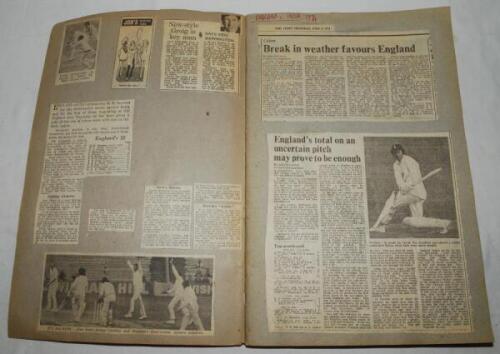 Cricket press cuttings 1974-2005. Box comprising twenty eight large format scrapbook albums, comprising a comprehensive collection of press cuttings covering Test series in England and overseas for the period. Coverage begins with the England v India Test