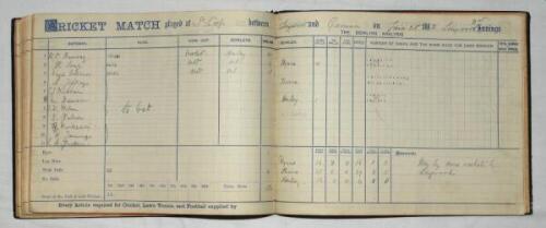 Longwood Cricket Club, Hampshire 1881-1882. Early original scorebook for matches played in seasons 1881 and 1882 at the country house ground at Longwood, home of the Carnegie (Earls of Northesk) family near Owlesbury. Enclosed is an original sepia photogr