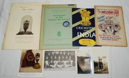 Cricket ephemera 1920s-1950s. A small selection of photograph, booklets and brochures including two candid photographs taken on the Australia tour to South Africa 1935/36, one of Victoria Falls, the other of native women at the Kruger Game Reserve. Both a