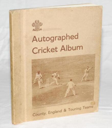 A.J.W. McIntyre Benefit Year 1955. 'Autographed Cricket Album'. Hardback Benefit album produced for his Benefit, with signed action photograph of McIntyre to title page and very nicely signed to inside pages, page to a team, by the Surrey team of 1955 (15