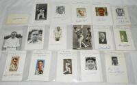 Cricket autographs 1930s-2000s. A selection of thirty seven signatures in ink signed to cards and small pages, the majority with cigarette card or cutting image laid down. Some signatures signed to cigarette card. Earlier signatures include Cyril Walters,