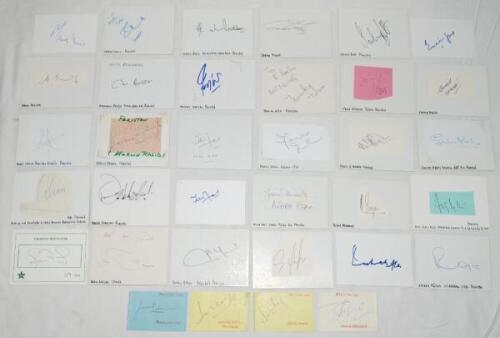 Pakistan cricketers' signatures 1950s-2010s. Over fifty signatures, the majority on plain card, some on loose pieces, others laid down, including some rarer signatures. Earlier signatures include Javed Akhtar (1 Test 1962), Intikhab Alam, Imtiaz Ahmed, Sh