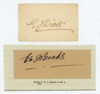 Surrey C.C.C. Two good ink signatures of Edwin John Diver, Surrey &amp; Warwickshire 1883-1901 and Edward William John Brooks, Surrey 1925-1939. The signatures on small card/ page, the Brooks signature laid down. VG - cricket