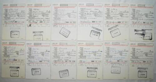 West Indies 1997 &amp; 1998. Thirteen original immigration landing cards, each signed by the respective West Indies player and date stamped by the immigration office. Signatures are Courtney Walsh (2), Malcolm Marshall, Desmond Haynes, Viv Richards, Brian