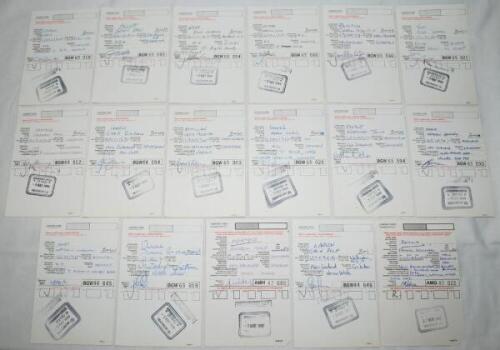 New Zealand 1997-1999. Seventeen original immigration landing cards, each signed by the respective New Zealand cricketer and one rugby player, and date stamped by the immigration office. Signatures are Chris Cairns, Geoff Allott, Dion Nash, Daniel Vettori