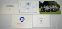 M.C.C./ England Christmas cards. Four official cards sent on England tours overseas to the vendor's father who was a member of the Warwickshire C.C.C. committee for over twenty five years. Cards are 'M.C.C. Tour 1974-75 Australia and New Zealand', signed 