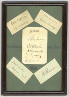 England 'Winners of the Ashes 1926'. A montage of an album page surrounded by four pieces, all comprising nice signatures in black ink of the eleven members of the victorious England team for the fifth and final Test at The Oval, 14th- 18th August 1926. S
