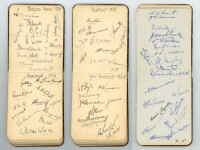 Test match Cricket 1930's. Brown autograph book very nicely signed to individual pages in ink by the England, 11 signatures, and Indian,14 signatures, Test teams who played at Lord's in 1936, the England, 10 signatures, and New Zealand, 10 signatures, Tes