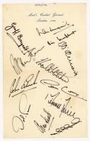 England Test team 1971. Page on Lord's Cricket Ground notepaper signed in black ink by twelve members of the England team, possibly for the second Test, England v Pakistan, Lord's, 17th-22nd June 1971. Signatures are Illingworth (Captain), Boycott, Luckhu
