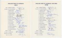 England tours to Australia 1978/79 and to Australia &amp; India 1979/80. Two official autograph sheets, the 1978/79 sheet fully signed by all twenty members of the touring party, the 1979/80 signed by nineteen members, lacking the signature of Ken Barrin