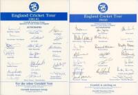 England tours to Sri Lanka, India &amp; Australia 1982/83 and Australia &amp; New Zealand 1984/85. Two official autograph sheets, both fully signed by all twenty members of the touring parties. Players' signatures include Willis, Gower, Fowler, Pringle, B