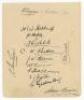 Australia tour to England 1921. Large album page very nicely signed in black ink by all sixteen members of the touring party. Signatures are Armstrong (Captain), Collins, Ryder, Pellew, Macartney, Mayne, Taylor, Gregory, Hendry, McDonald, Bardsley, Mailey - 2