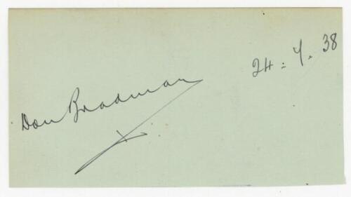 Don Bradman. Very nice signature in black ink of Bradman on trimmed album page, dated in Bradman's hand 24th July 1938., which corresponds with the 4th Test at Headingley, 22nd- 25th July 1938. VG - cricket