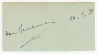 Don Bradman. Very nice signature in black ink of Bradman on trimmed album page, dated in Bradman's hand 24th July 1938., which corresponds with the 4th Test at Headingley, 22nd- 25th July 1938. VG - cricket