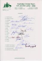 Australian Tour to England and Sri Lanka 1981. Official autograph sheet fully signed in black and blue inks by nineteen members of the Australian touring party. Players' signatures include Hughes (Captain), Marsh, Alderman, Border, Bright, T. Chappell, Dy