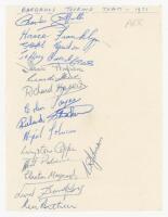 'Barbados Touring Team 1971'. Plain white page signed by sixteen members of the Barbados Cricket League touring party to England in 1971. Notable signatures include the Captain, Charlie Griffith (28 Tests for West Indies 1960-1969) and Albert Padmore (2 