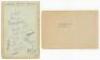 South Africa tour to England 1924. Large album page laid down to slightly larger page, signed by fourteen members of the South Africa touring party. Four signatures in ink of Ward, Hands, Hearne and Allsop (Manager). The remaining signatures, in coloured 