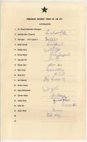 Pakistan tour to England 1971. Official autograph sheet signed by sixteen members of the Pakistan touring party. Players' signatures include Intikhab Alam (Captain), Asif Iqbal, Saeed Ahmad, Shafqat Rana, Pervez Sajjad, Wasim Bari, Asif Masood, Sadiq Moha