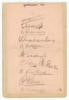 Yorkshire C.C.C. 1925. Album page laid down to slightly larger page, signed in pencil by eleven members of the 1925 Yorkshire team. Signatures are Lupton (Captain), Oldroyd, Robinson, Macaulay, Dolphin, Waddington, Holmes, Rhodes, Leyland, Kilner and Sutc