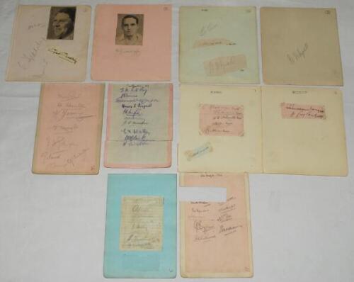 Test and County signatures 1920s/1930s. Approx. fifty signatures in ink and pencil on ten large album pages of varying sizes, some signatures signed to pages, others on pieces laid down. Signatures in ink include G. Geary (Leicestershire), H. Sutcliffe, G