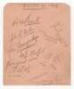 Sussex C.C.C. 1939. Album nicely signed in pencil by eleven members of the 1939 Sussex team. Signatures are Holmes (Captain), Oakes, John Langridge, Tich Cornford, J. Cornford, H. Parks, John Langridge, Bartlett, J. Parks, Nye and Cox. G/VG - cricket