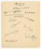 Gentlemen v Players 1939. Large album page very nicely signed in black ink by the eleven members of the Gentlemen team for the match played at Lord's, 5th- 7th July 1939. Signatures are Hammond (Captain), Stephenson, Wyatt, Heane, Brown, Bartlett, Farnes,