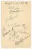 Somerset C.C.C. 1939. Album page very nicely signed in pencil by ten members of the Somerset team. Signatures include Barnwell, Bennett, Luckes, Gimblett, Hazell, Wellard, Buse, Lee, Andrews etc. VG - cricket