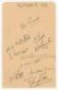 Kent C.C.C. 1939. Album page very nicely signed in pencil by ten members of the Somerset team. Signatures are Chalk (Captain), Valentine, Todd, Ames, Levett, Spencer, Wright, Fagg, Harding and Longfield. VG - cricket