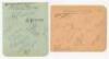 Glamorgan C.C.C. 1938 and 1939. Two album pages, one signed in pencil (one in ink) by eleven members of the 1938 Glamorgan team, the other ten in pencil (one in ink) of the 1939 team. Signatures include A.H. Dyson, W.E. Jones, D. Davies, C.C. Smart, J. Me