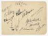 Nottinghamshire C.C.C. 1936. Album page nicely signed in black ink by twelve members of the 1936 Nottinghamshire team. Signatures are Heane (Captain), Lilley, Voce, Harris, Staples, Walker, Woodhead, Hardstaff, Knowles, Keeton etc. Minor soiling, otherwis