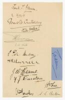 Middlesex C.C.C. c1925. Album page nicely signed in ink by fourteen Middlesex players, one signature of G.O. Allen on piece laid down to the page. Other signatures include F.T. Mann, N.E. Haig, G.E.V. Crutchley, H.L. Dales, R.H. Hill, E.H. Hendren, H.R. M