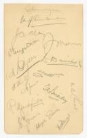 Glamorgan C.C.C. c.1937/38. Album page signed in pencil by fifteen Glamorgan players. Signatures include Turnbull (Captain), Clay, Mercer, Dyson, D. Davies, W.E. Jones, Brierley, Duckfield, Smart, E.C. Jones, H.G. Davies etc. G/VG - cricket