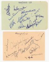 Hampshire C.C.C. 1953 and 1956. Two album pages nicely signed in ink. The 1953 page with twelve signatures, the 1956 signed by eleven players. Signatures include Harrison, Eagar, Rodgers, Shackleton, Carty, Prouton, Dare, Rayment, Ingleby-Mackenzie, Sains