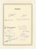 Hampshire C.C.C. 1954. Page with printed title and border, very nicely signed in ink by fifteen members of the Lancashire team. Signatures include Eagar (Captain), Knott, Walker, Ingleby-Mackenzie, Harrison, Rayment, Shackleton, Gray, Dare, Horton etc. Th