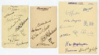 Somerset C.C.C. 1938 &amp; 1950. Small album page signed in ink by eleven members of the 1938 Somerset team, and two album pages of the 1950 team, one with seven signatures, the other with twelve. Signatures include Longrigg, Barnwell, Lyon, Seamer, Wella
